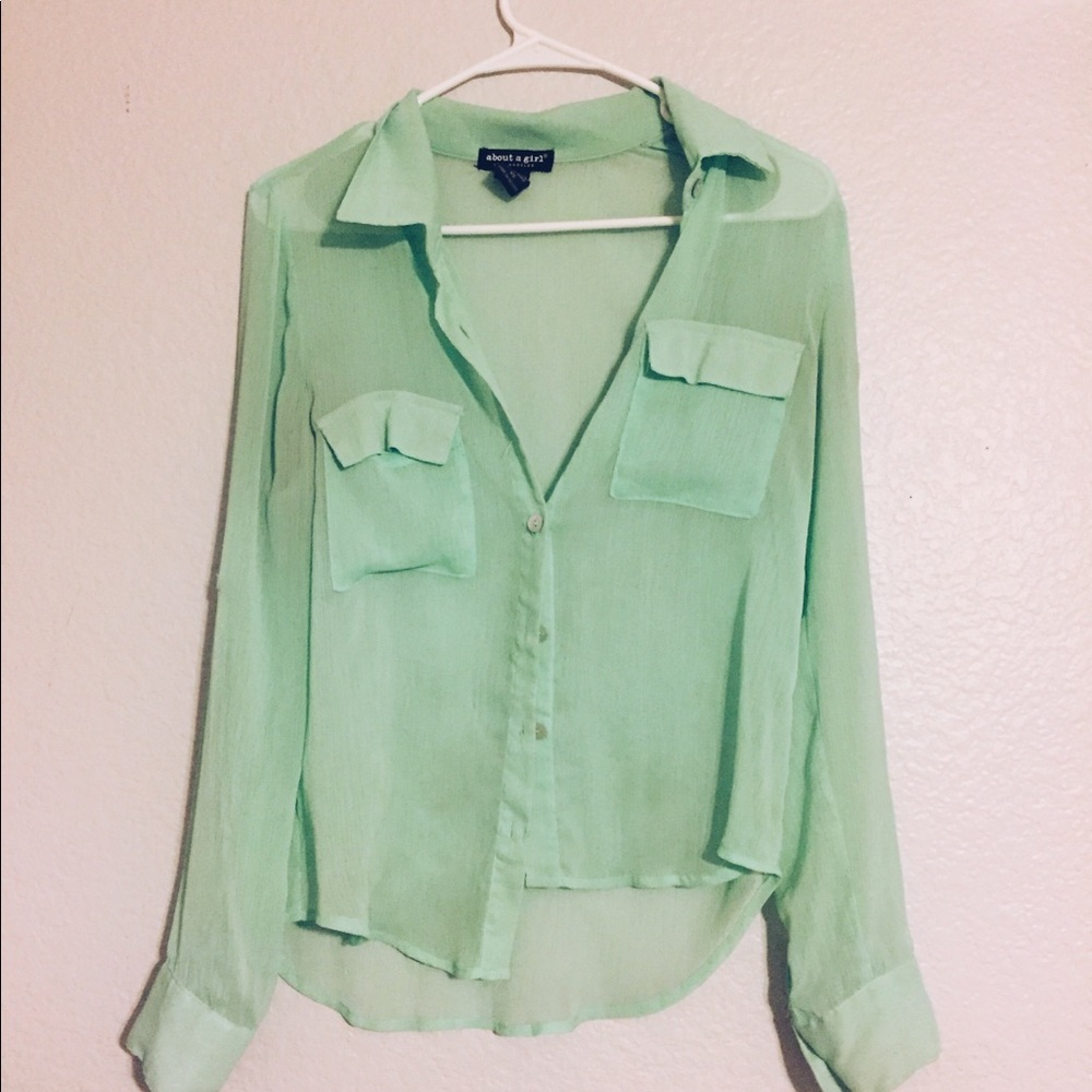 mint button up blouse